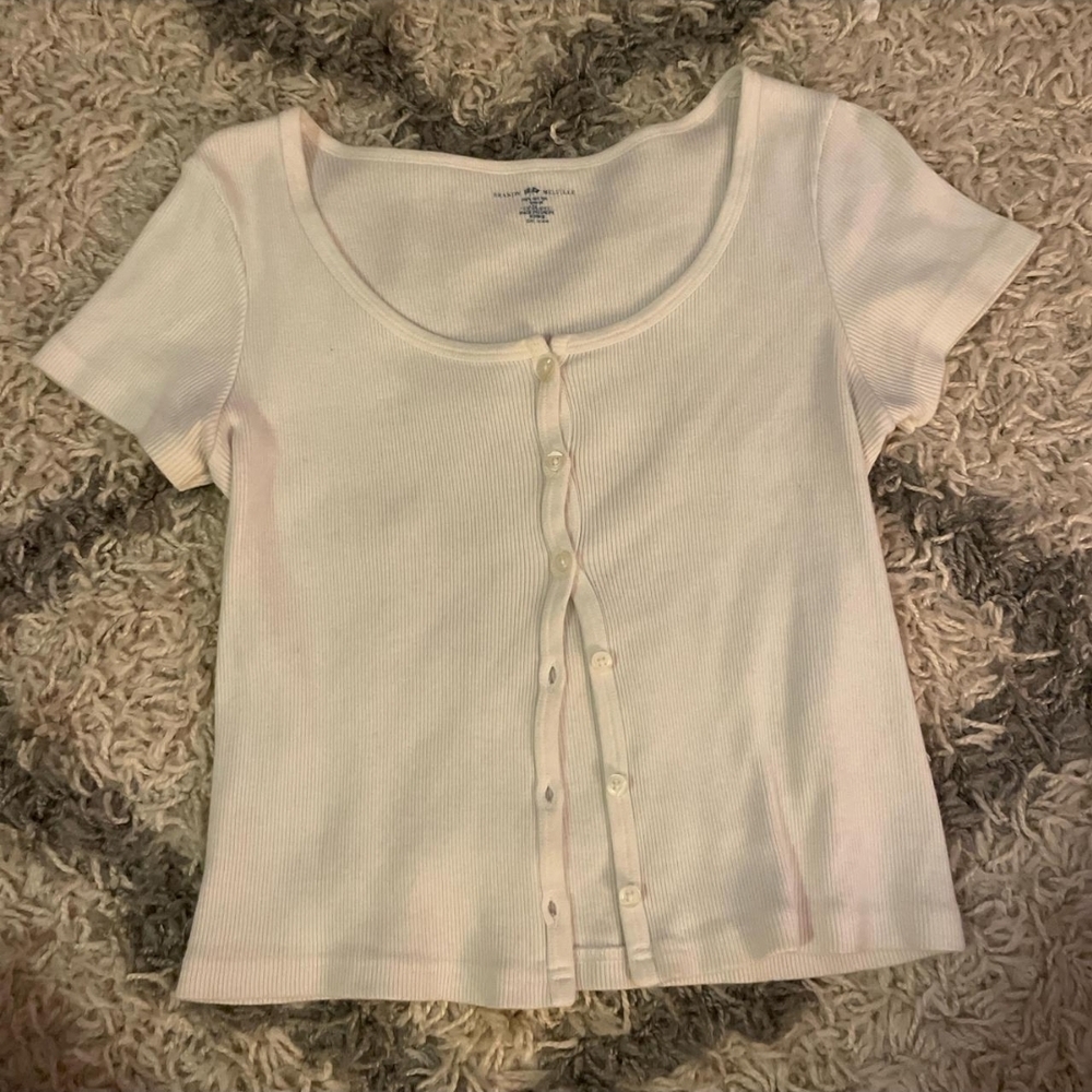 Brandy Melville Cream Ribbed Button-Up Top